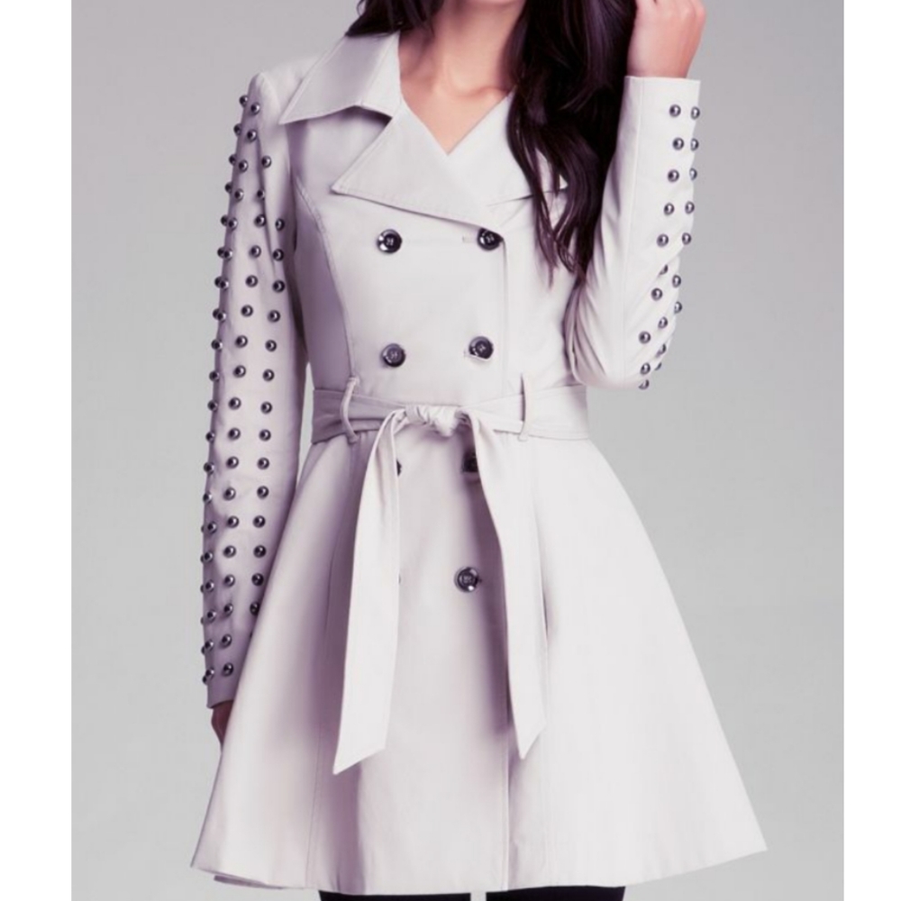 BEBE Studded Sleeve Flare Trench